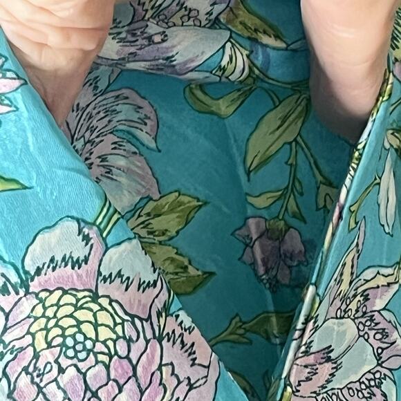 Leaves Of Grass Maxi Dress Sz 38 Medium Silk Hand Embroidered Ruffled Pockets - Picture 12 of 13